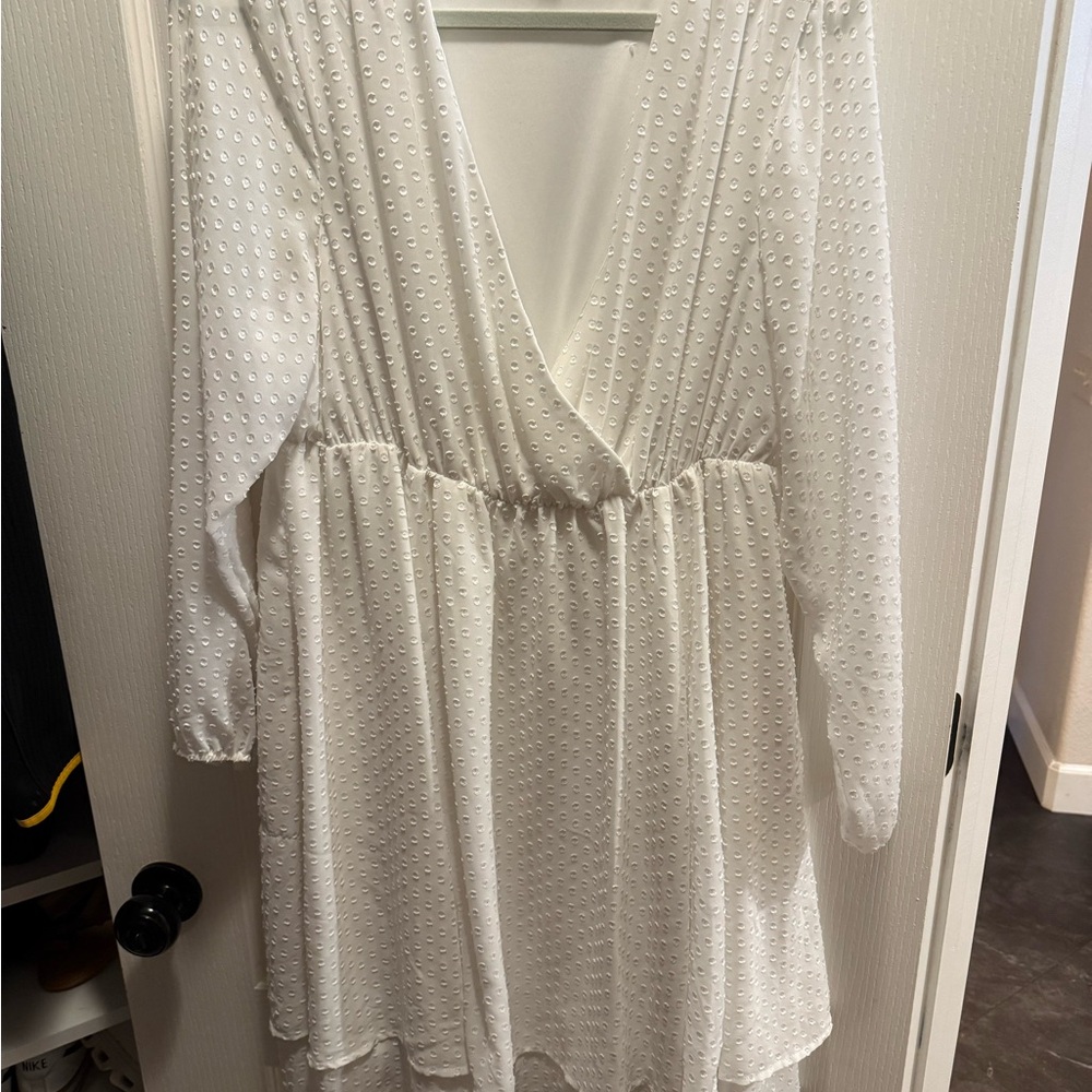 Torrid White Swiss Dot Long Sleeve Surplice Dress